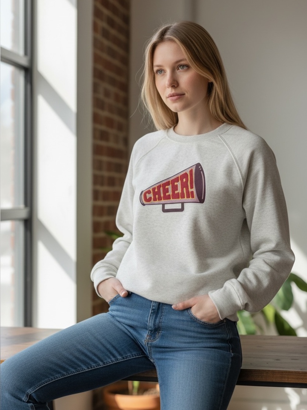 NWT Lauren Conrad Women's Cream 'Cheer' Graphic Sweatshirt
